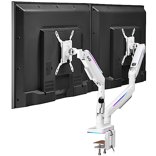AVLT RGB Lights Dual 17”-43” Gaming Monitor Arm Desk Mount, Fits Two Flat/Curved/Ultrawide Screen up to 44lbs(20kg), Height Swivel Tilt Adjustable Stand – White