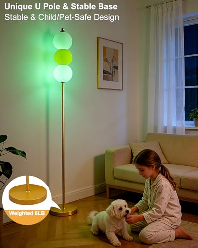 Image of Lightdot RGB Floor Lamp with Touch Control, Dimmable Globe Modern Standing Lamp, RGB&3000K Color Changing LED Floor Lamp Ambient Lighting, Yellow Tall Lamp for Living Room Bedroom Gaming Corner Decor