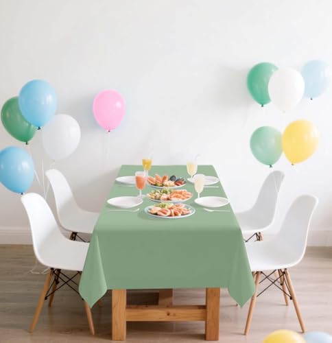 Image of SietDESEO 3 Pack Sage Green Plastic Tablecloth Rectangle 54 x 108 Premium Disposable Table Cloth Plastic Sage Table Cover for Wedding Baby Shower Party Decorations