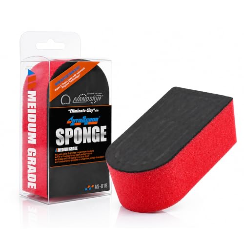 Nanoskin AUTOSCRUB Surface Prep Sponge - Medium Grade - Patented Clay Bar Replacement Tool to Remove Embedded Contaminants Before Wax & Coating | Safe for Painted Surface Glass Plastic Metal & More
