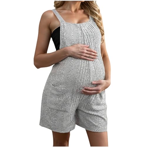 Mono Peto Maternidad Mujer Jumpsuit Moda Casual Petos Embarazo Pantalones Corto Color Sólido Peto premamá Pierna Ancha Rompers Fiesta Camiseta sin Manga Cómodo Verano