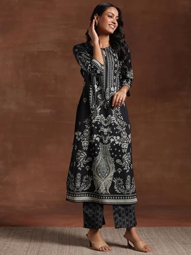 Image of Libas Womens Printed Crepe Straight Kurta with Trousers | daily wear suit