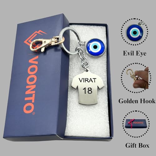 Image of Dhoni Virat Rohit Jersey with Evil Eye & Golden Hook Metal Keychain for Cricket Lovers Sports Person Excellent Gift for Birthday, Anniversary, Valentines Day (Pack-1)