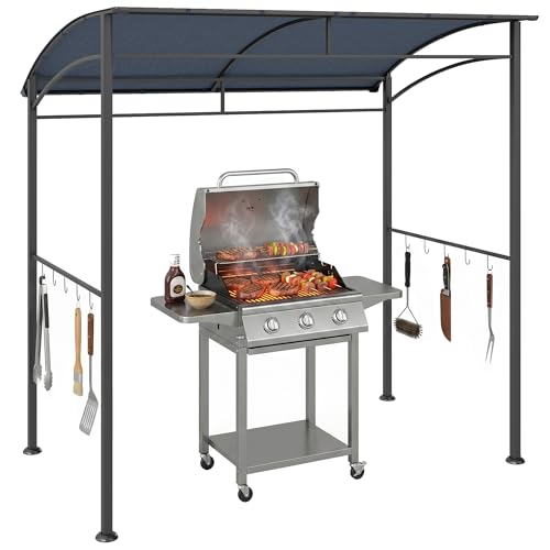 Outsunny 2.2 x 1.5 m BBQ Grill Gazebo Tent Garden Grill with Metal Frame Curved Canopy and 10 Hooks Outdoor Sun Shade Dark Grey