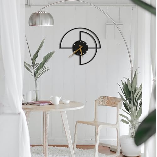 Moderne Horloge Murale Noir en métal, Grande pour Salon, Cuisine, Bureau - Design Contemporain - Idée Cadeau Parfaite (Demi-Cercle, 50x50 cm) – Image 4
