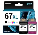LinkDocs 67xl Ink Cartridges Combo Pack Remanufactured Replacement for HP Ink 67 Work with HP DeskJet 2855e 2800e 2755e Envy 6055e Pro 6400 6455 DeskJet 2732 2752 Printers (2-Pack Black&Tri-Color)