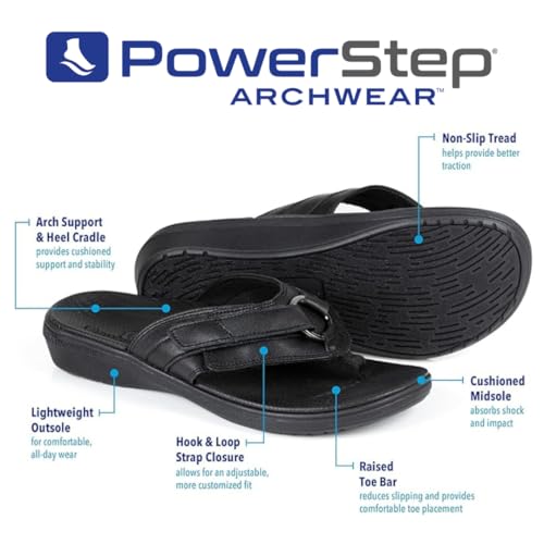 Image of PowerStep Archwear, Women's Arch Supporting Thong Sandal, Women's Orthotic Casual Dress Flip Flop, Shock Absorbing Sole, Plantar Fasciitis Relief, Neutral Arch, Lightweight, Non-Slip Tread