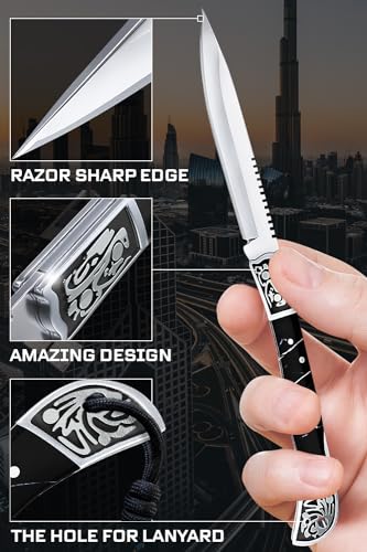 Image of Grand Way Pocket Knife for Men - 4 inch Slim Folding Knife with Back Lock - Cool Design Resin Handle - Best Knives for EDC Outdoor - Best Gifts for Women 806