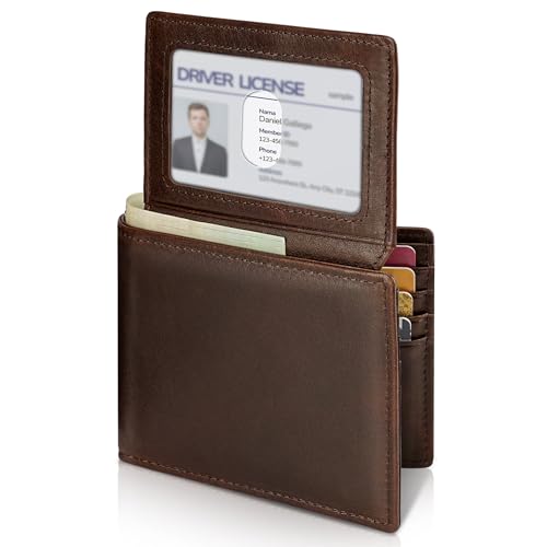 Image of Artpaxy Mens Wallet Bifold Genuine Leather RFID Blocking Wallet for Men with 2 ID Windows 11 Card Holders 2 cash pockets 1 Gift Box