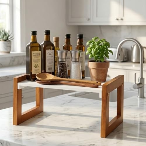 Image of Kitchen Organizer Rack - Multi-Purpose Kitchen Stand for Countertop & Cabinet Storage | Heavy-Duty Kitchen Rack Organizer for Spices, Utensils, Dishes & Pantry Items (Single Tier Brown)
