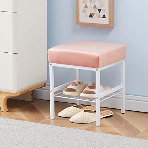 Cpintltr Vanity Stool Foot Stools Velvet Ottoman Stool Square Ottoman Bench Modern Dressing Stool Small Stool Side Table Footstool With Metal Leg Vanity Stool For Bathroom Living Room Blush #TOP4