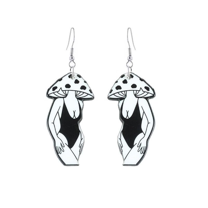 Pendientes de hongo vintage de acrílico extraño, aretes creativos de hongo femenino, aretes novedosos en forma de hongo para mujer, joyería extraña y divertida, Acrílico