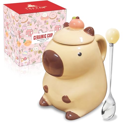 Capybara Gifts for Women Funny Coffee Mugs Unique Birthday Gift for Women Her Girls Kawaii Tea Cups Novelty Friendship Christmas Daughter Gifts Ceramic Autumn Mug with Lid Cute Capybara Stuff Decor