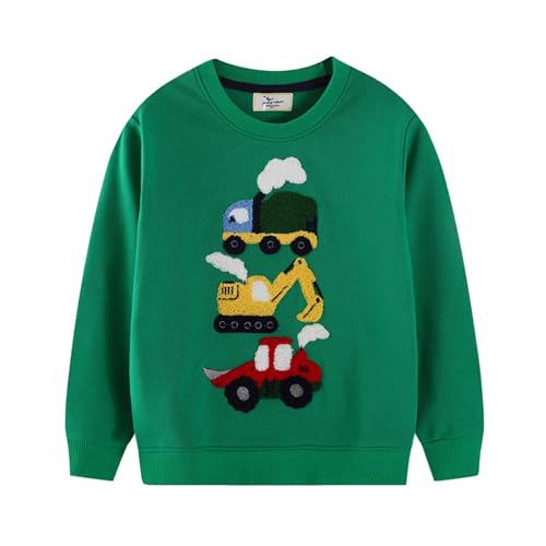 Sudadera Infantil con Cuello Redondo Manga Larga Estampado Animado para Niños Ropa de Abrigo Otoño Invierno Juego de Prendas Cómodas (Green, 6-7 Years)