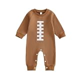 SAYOO Infant Baby Boy Football Outfit Rugby Print Funny Sweatshirt Romper Playsuit Football Season Cotton One-piece Jumpsuit (A Brown, 0-3 Months)