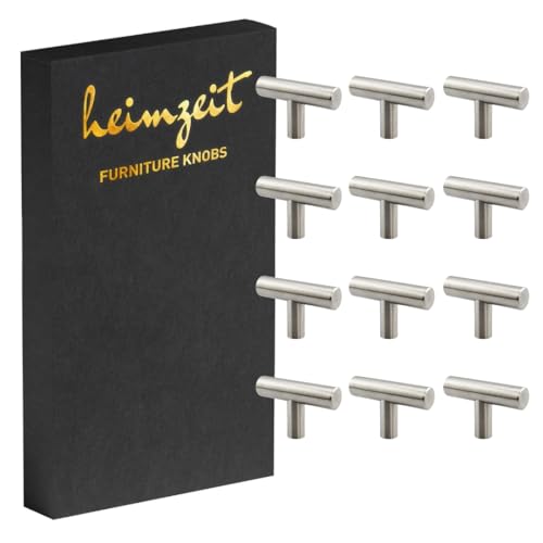 heimzeit Tiradores de Armarios y Cómodas de Acero Inoxidable para Puertas y Cajones [12 Piezas, en forma de T] Color: Plateado, Diseño Elegante, Pomos Armario con Manija de un agujero con tornillos