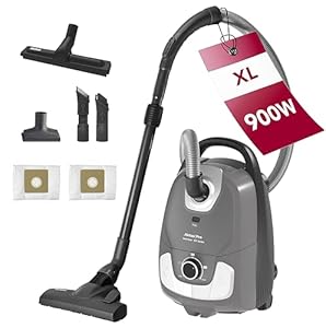 Akitas C11 900W Stofzuiger met zak – 7 m netsnoer & 10 m werkbereik, 70 dB stil bedrijf, inclusief extra vloerborstel, instelbare zuigkracht, grote capaciteit, voor harde vloeren & tapijten