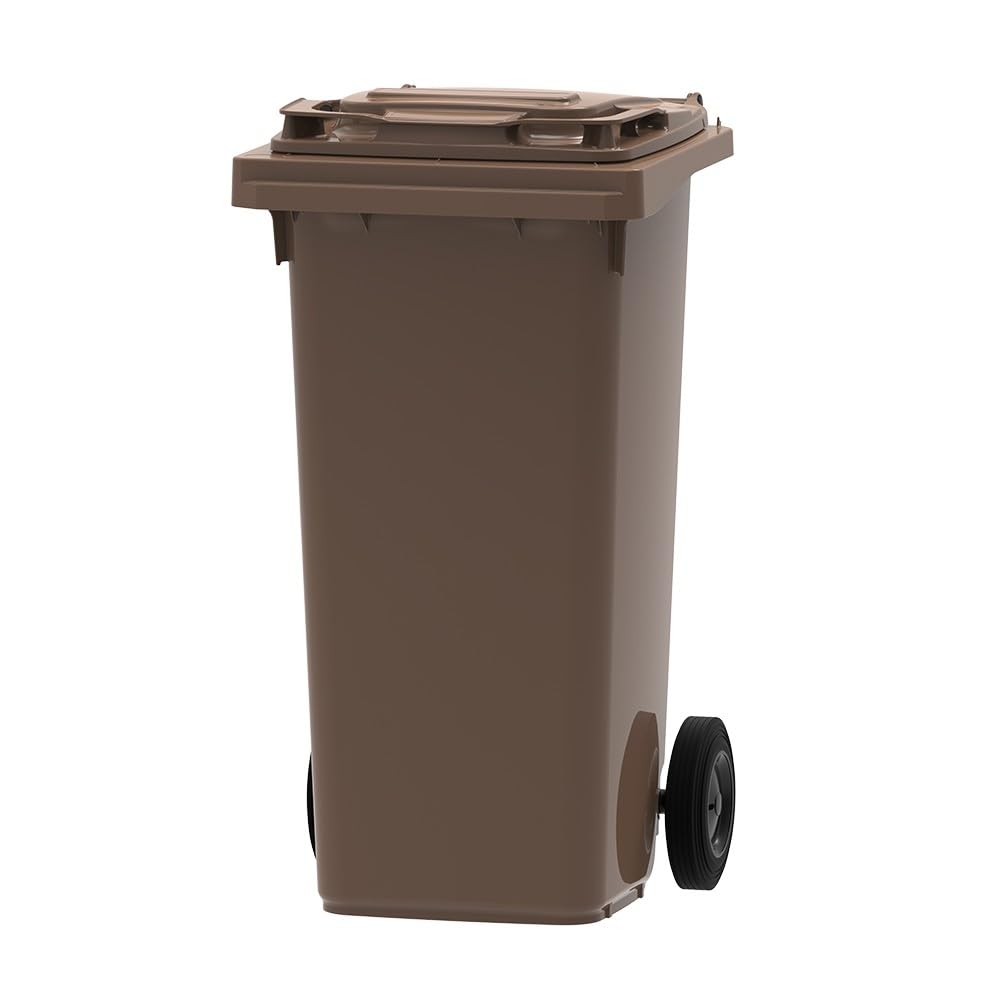 ESE France Conteneur Poubelle à déchets 2 roues - 120L - Robuste et Économique - 100% Recyclé - Marron Fabriqué en France