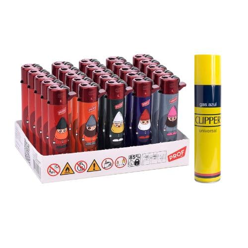 Pack 25 Uds. Dwarves Mechero Encendedor Redondo Recargable con Piedra recambiable Incluye 1 Clipper Gas ISOBUTANO para MECHEROS Exclusivo En DISPAU