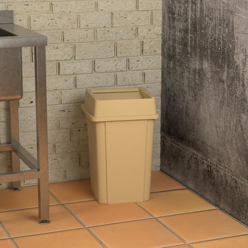 Image of Square Commercial Trash Can (Trash Can with Lid, Beige, 19 Gallon)