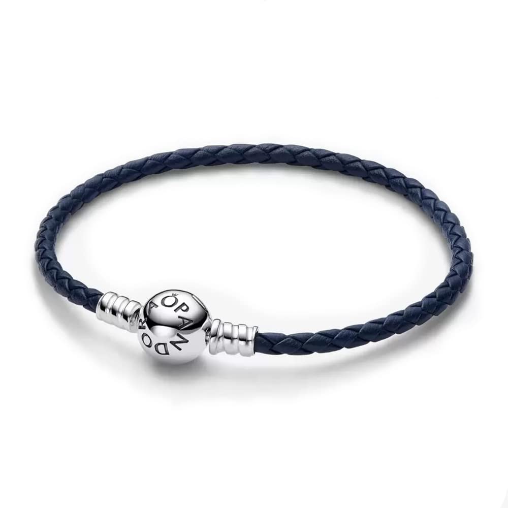 PANDORAMoments 592790C01-S3 Pulsera de piel con cierre de lazo azul, 20,50 cm, Cuero, circón