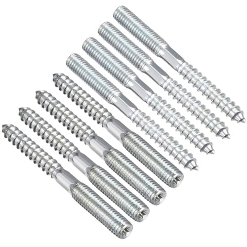 TOP-VIGOR 8Pcs Hanger Bolts, M8x80mm Double Headed Bolts Self Tapping Screw, Double Ended Dowel Screws, Screw Dowels Hanger, Threaded Lag Wood Screws and Machine Bolts for Wood Joint Furniture