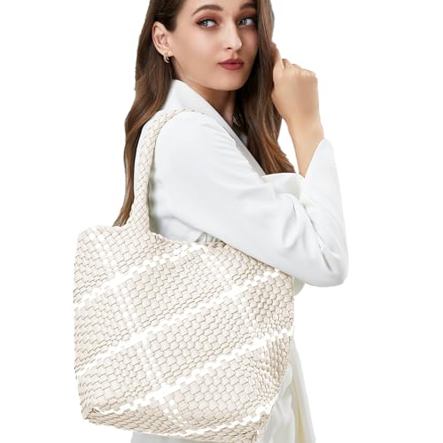 Image of Woven Tote Bag Womens Purse Woven Bags for Women Large Summer BeachTote Bags Vegan Leather Shoulder Handbags Travel Totes | Woven Bags