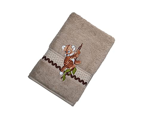 Image of SNAAN 600 GSM, Pure Combed Cotton Tiger Cub Towel for, Kids | Ultra Soft, Super Absorbent Luxury Bath Towel with Attractive Cartoon Animal Design for, Boys & Girls (Biege)