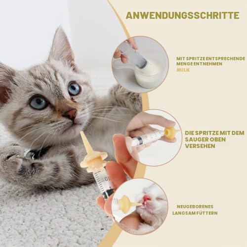 COYUN 10 Stück Haustier Fütterung Silikon Nippel, katzenmilch Aufzuchtflasche für undewelpen Kitten, mit Spritzen, Plastikspritze, Futterspritzen Kleintiere,für Welpen Hund Katze oder andere Haustiere