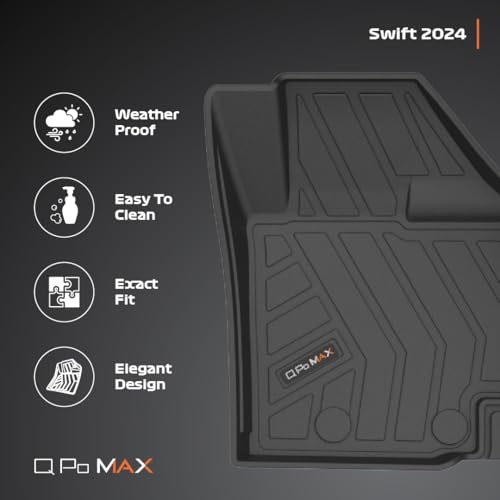 Image of Q Po Swift Facelift (MAX) May 2024 - Present ECO TPE Car Floor Mat | Anti Slip All Weather Mats for Swift (Black)