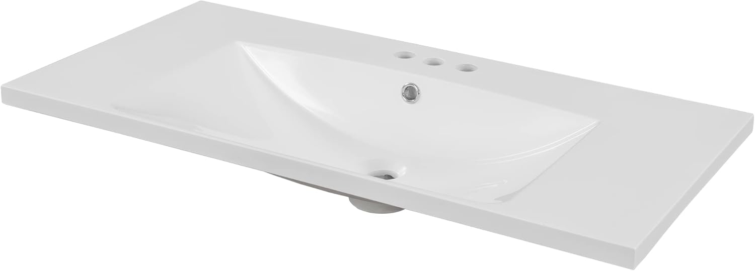 36"x18" Bathroom Vanity Sink Top Only, Center-Located Undermount Countertop, Fit for 4" Centerset Faucet (Not Included), White