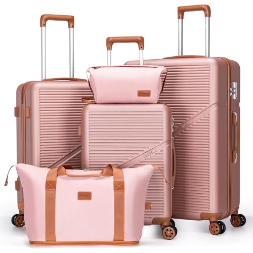 Image of Cosbarn 5 Piece Luggage Sets with Spinner Wheels, Hardshell ABS Suitcase Set with Tsa Lock, Lightweight Hardside Waterproof Travel Suitcases for Men Women, RoseGold (20 inch /24 inch /28 inch)