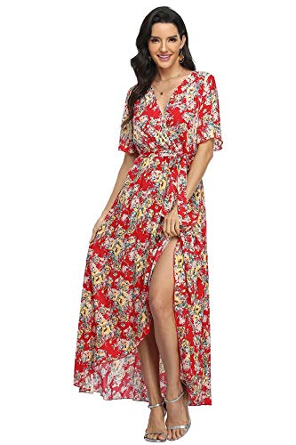 Image of VintageClothing Women's Wrap V Neck Floral Summer Dresses High Low Maxi Casual