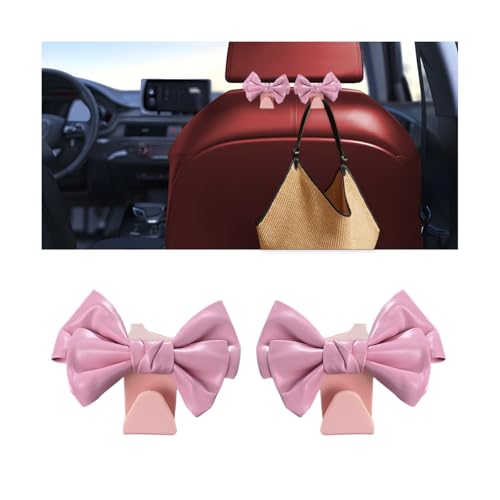 Zpana Car Purse Hooks, 2PCS Cute Bow Vehicle Seat Headrest Hanger for Bags, Space Saving Automotive Back Seat Storage Hanging Holder Decor Accessories, Universal for SUV, Sedan, Truck(Pink)