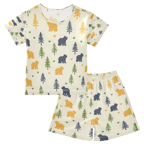senya Short Sleeve Pajamas Sets Summer Cotton Sleepwear Yellow Black Bear