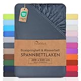 NatureMark Basic Boxspringbett & Wasserbett Spannbettlaken 200 x 220 cm - 40 cm Steghöhe - 200x220cm Spannbetttuch - 100% Baumwolle, Anthrazit/Dunkel grau