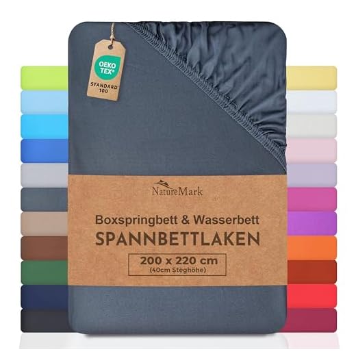 NatureMark Basic Boxspringbett & Wasserbett Spannbettlaken 200 x 220 cm - 40 cm Steghöhe - 200x220cm Spannbetttuch - 100% Baumwolle, Anthrazit/Dunkel grau