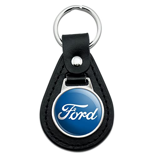 ford script emblem - Black Leather Ford Classic Script Logo Keychain