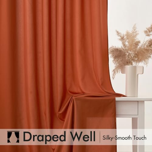 Image of MIULEE Burnt Orange Fall Semi Sheer Privacy Curtains 2 Panels 52W x 45L | Semi sheer privacy, non-see-through, light filtering, fits kitchen, bathroom, bedroom