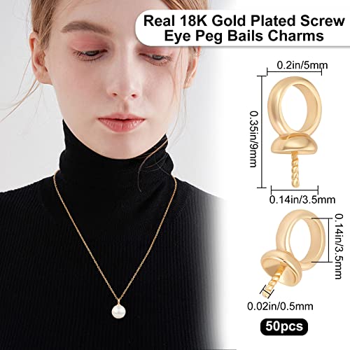 Beebeecraft 50Pcs/Box Eye Pin Bail Peg Pendants 18K Gold Plated Screw Eye Pinch Bails for Half Drilled Beads Jewelry Making Findings - Image 2