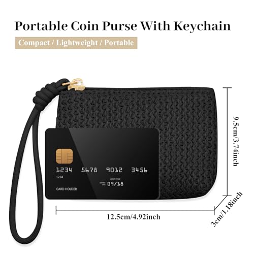 LJCZKA Straw Coin Purse for Women Small Straw Purse Zipper Clutch Wristlet Coin Wallet Bohemian Summer Beach Mini Pouch Bag (Black)3
