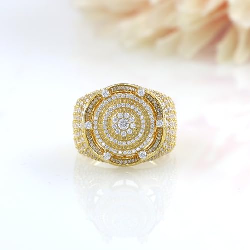 Men Wedding Engagement Circle Cluster Band Round Cut Lab Created Moissanite & Lab Grown Diamond King Crown Ring In 925 Sterling Silver 10K & 14K Solid Gold Jewelry Gift For Him 3 Cttw2