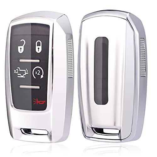TPU Case 360 Degree TPU Protection Smart Keyless Entry Holder Remote Key Fob Cover Fit for 2022 2022 2019 Dodge Ram 1500 5B Rubber Key Fob Cover Glove Sleeve Protector OHT-4882056 (Silver)