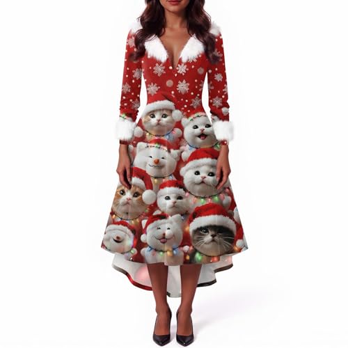 Generisch Damen Festliches Outfit Glitzer Vintage Wolle Weihnachtskleid Schwangerschaft Weihnachtslied Damen Winter Kleider Langarm Strick Frauen...