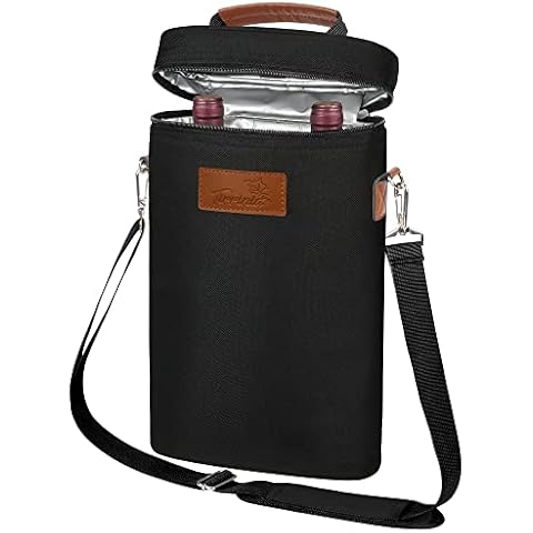 Tirrinia 2 Bottle Wine Gift Tote Carrier - Leakproof & Insulated Padded Versatile Wine Cooler Bag for Travel, BYOB Restaurant, Wine Tasting, Party, Dinner, Wine Accessories for Wine Lovers, Black Cover