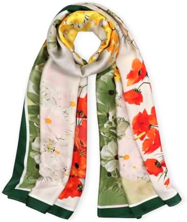 vimate 100% Large Silk Feeling Scarf-Women's Fashion Long Mulberry Silk Satin Neck Scarf Sunscreen Shawl Wrap Headscarf