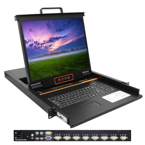 Image of 1U Rack Console KVM 19 inch Rack Mount Monitor Keyboard 8 Port VGA with Cables