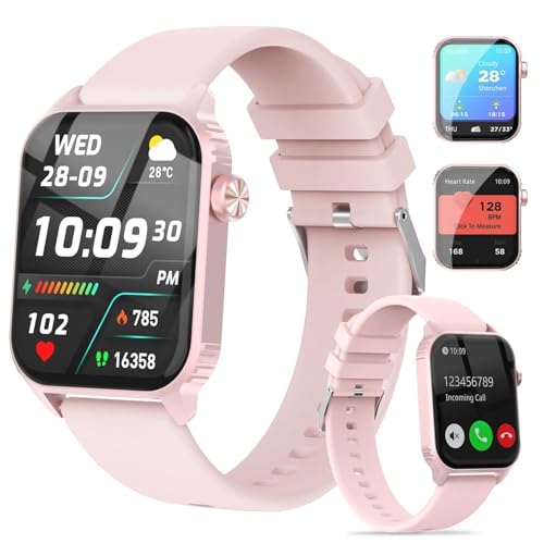 TRAUSI Smart Watches für Damen Herren, 1,8 Zoll HD Smartwatch mit 120 Sportmodi, Herzfrequenz/Schlafmonitor, IP67 Wasserdicht, Bluetooth Anruf & Musiksteuerung für iPhone/Android (Rosa)