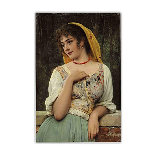 A Pensativo Belleza Póster Eugene De Blaas Pintura Impresiones Antiguo Lienzo Pared Arte Galería Obras de arte Pared Arte Imágenes Sala de estar Habitación Hogar Decoración 50×75cm Sin marco Cover