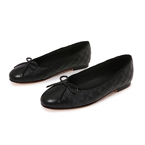 Image of Women's Cap Toe Ballet Flats Two Tone Bow Flats Round Toe Shoes for Women Slip on Casual, Work, Dress Flats Pumps for Women